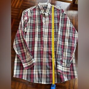Jos. A. Bank Burgundy and Black Plaid Shirt 17/34